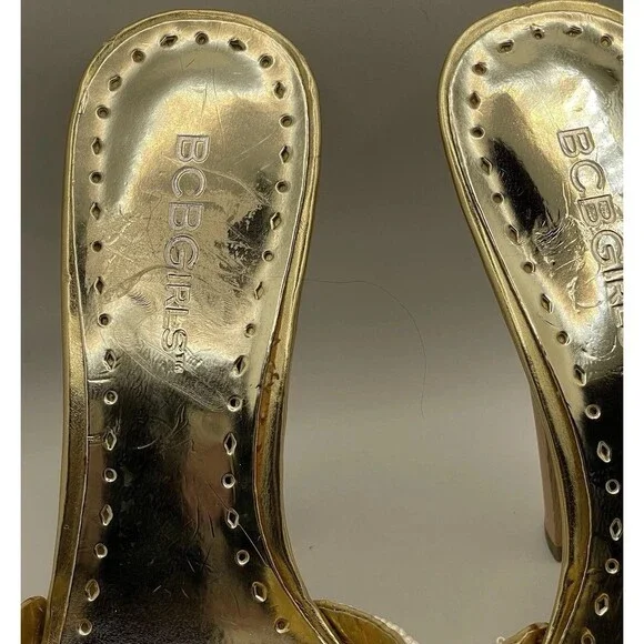 BCBG Beaded Gold Vintage Y2K Woden Platform Heels Size 7 - Picture 2 of 6